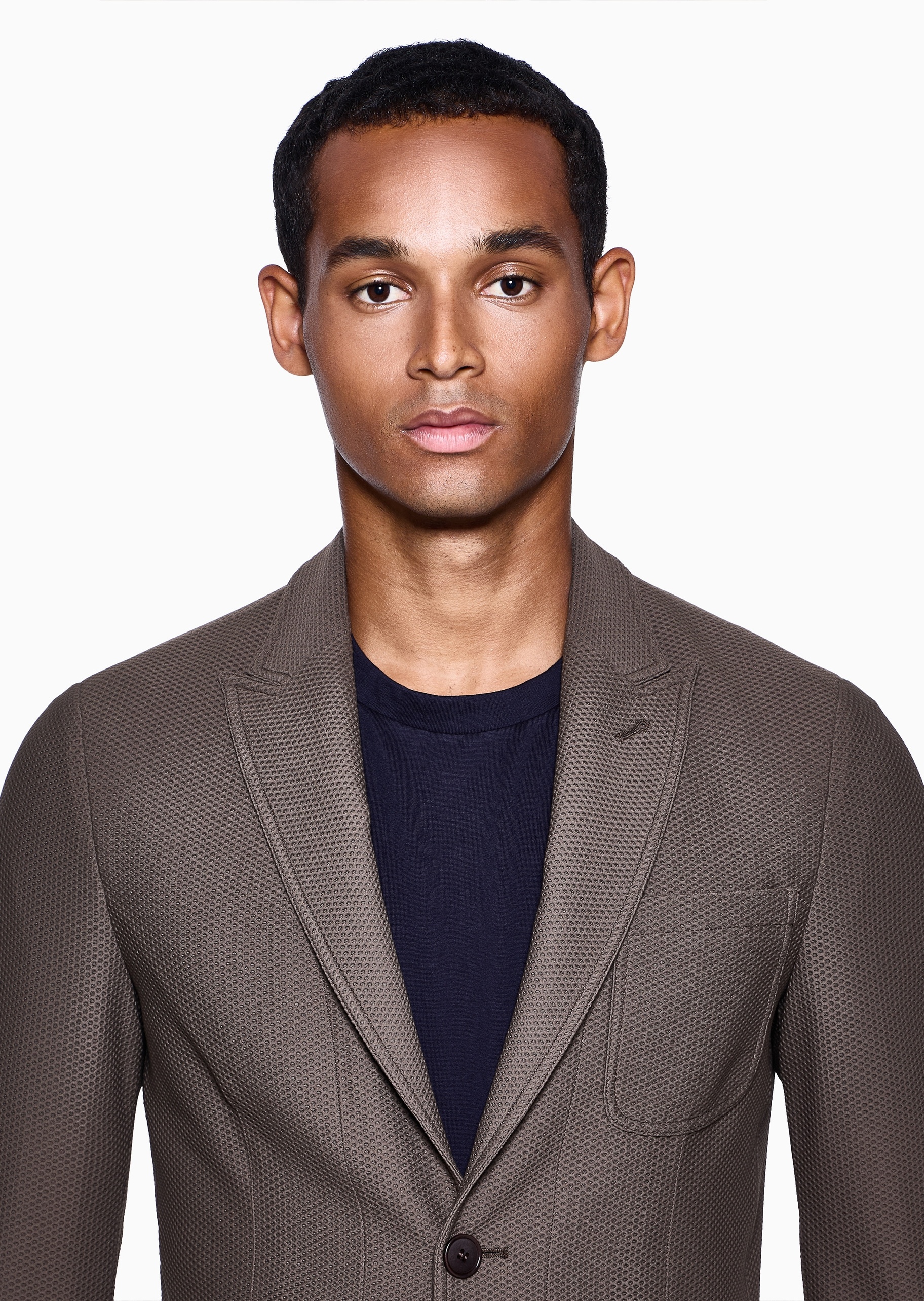 Giorgio Armani 男士长袖平驳领华夫格单排扣西装外套
