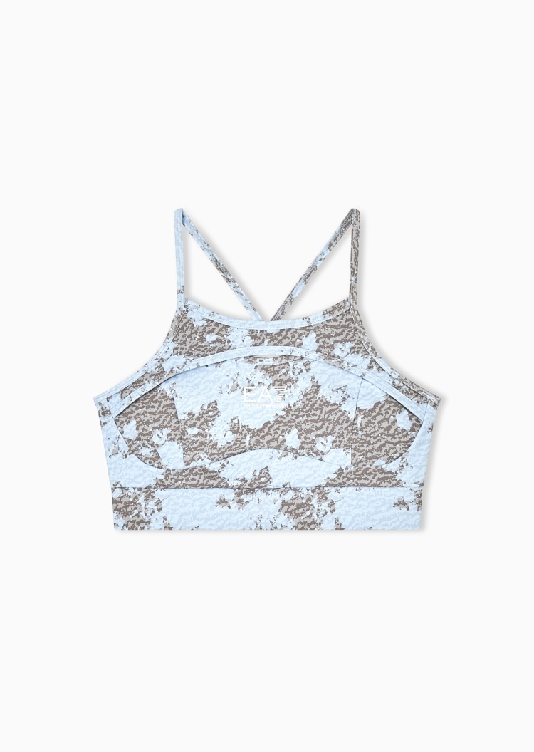 EA7 女士弹力交叉后背印花时尚运动文胸