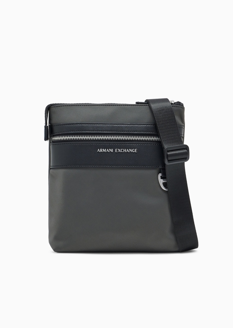 ARMANI EXCHANGE 男士拉链方形可调节肩带撞色拼接斜挎邮差包