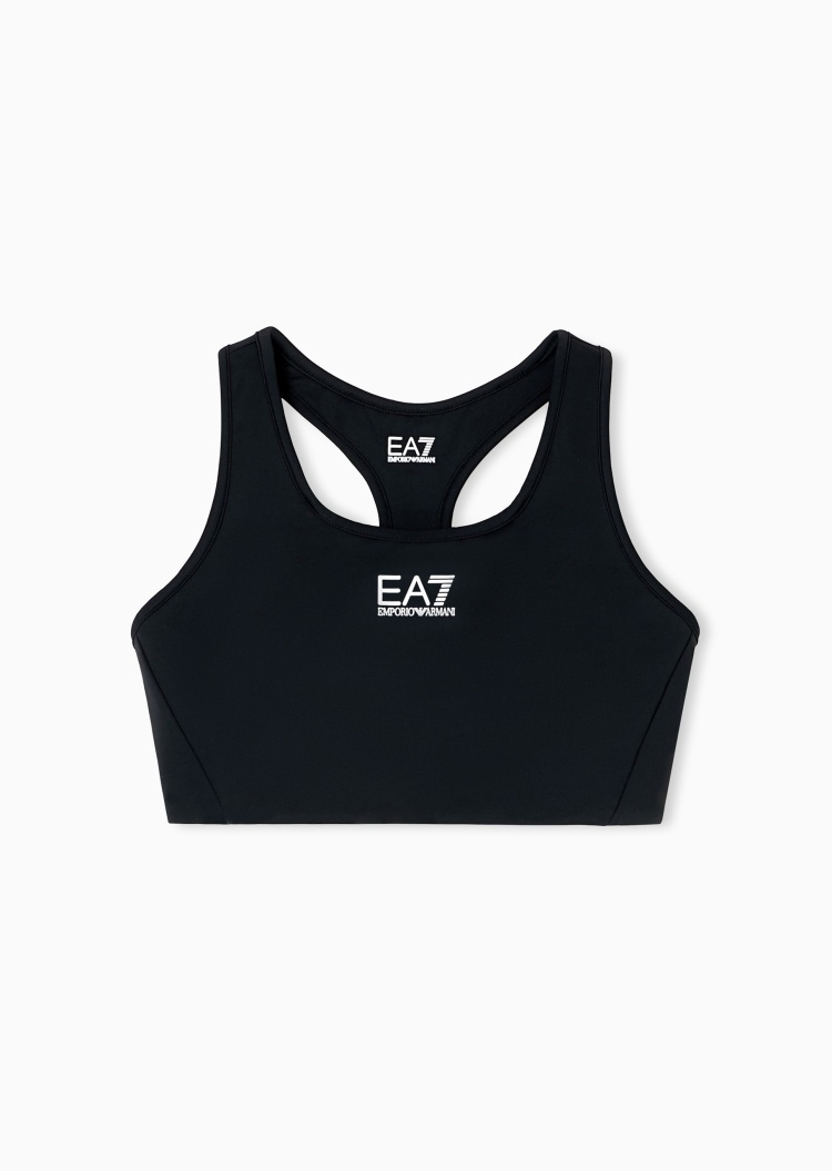 EA7 女士弹力无袖圆领撞色印花工字运动文胸