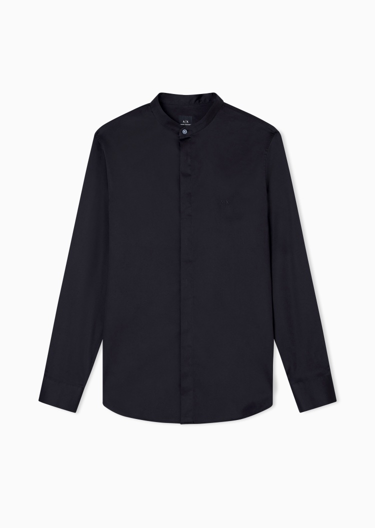 ARMANI EXCHANGE 男士纯棉微弹长袖小立领纯色衬衫
