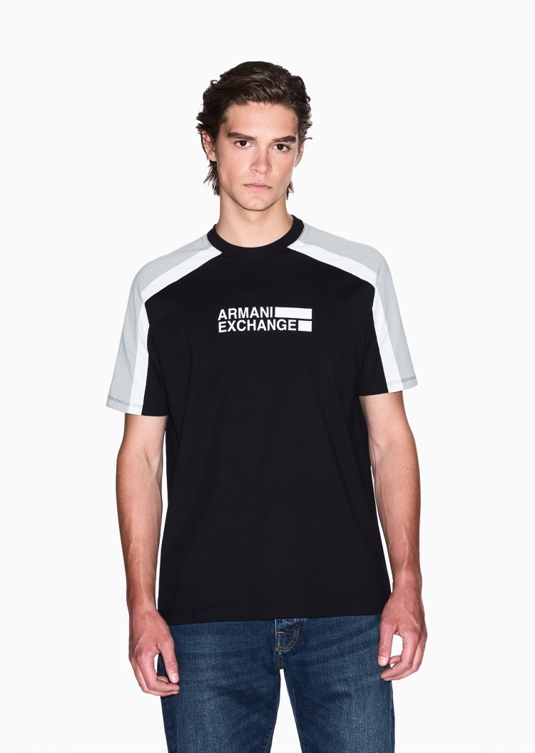ARMANI EXCHANGE 男士全棉合身短袖圆领撞色针织T恤