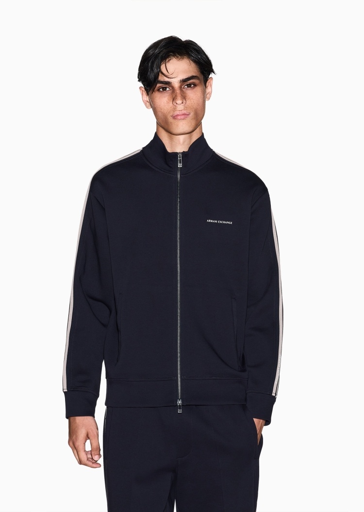 ARMANI EXCHANGE 男士棉质微弹宽松长袖立领饰带重磅卫衣外套