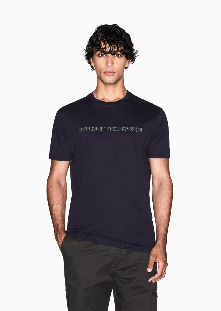 ARMANI EXCHANGE 男士全棉合身短袖圆领正肩字母标识T恤