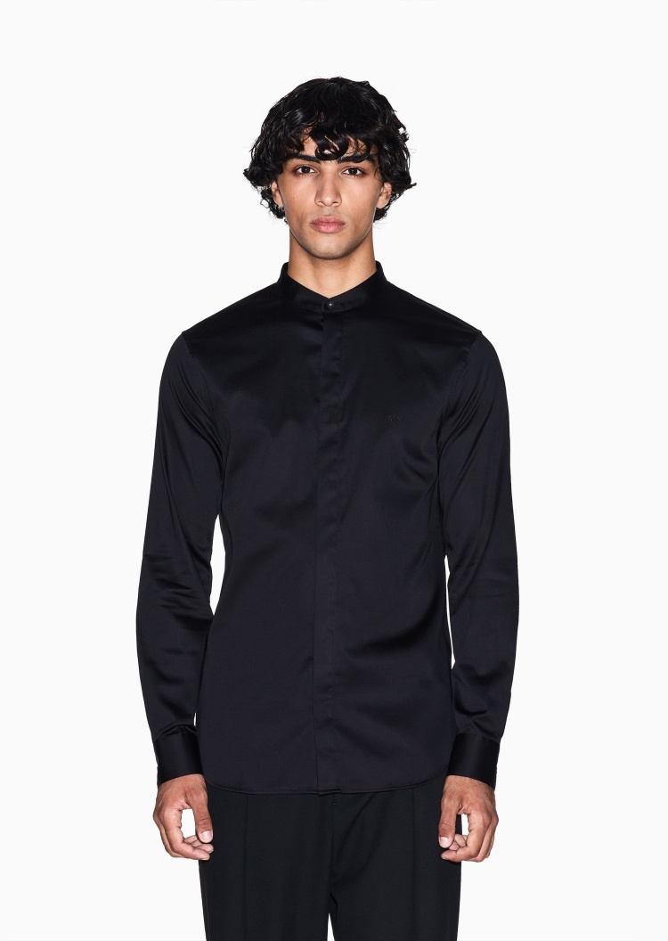 ARMANI EXCHANGE 男士纯棉微弹长袖小立领纯色衬衫