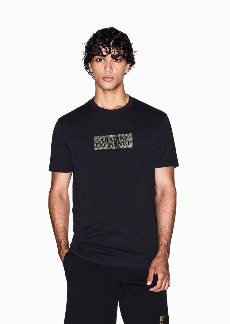 ARMANI EXCHANGE 男士全棉合身短袖圆领正肩纯色T恤