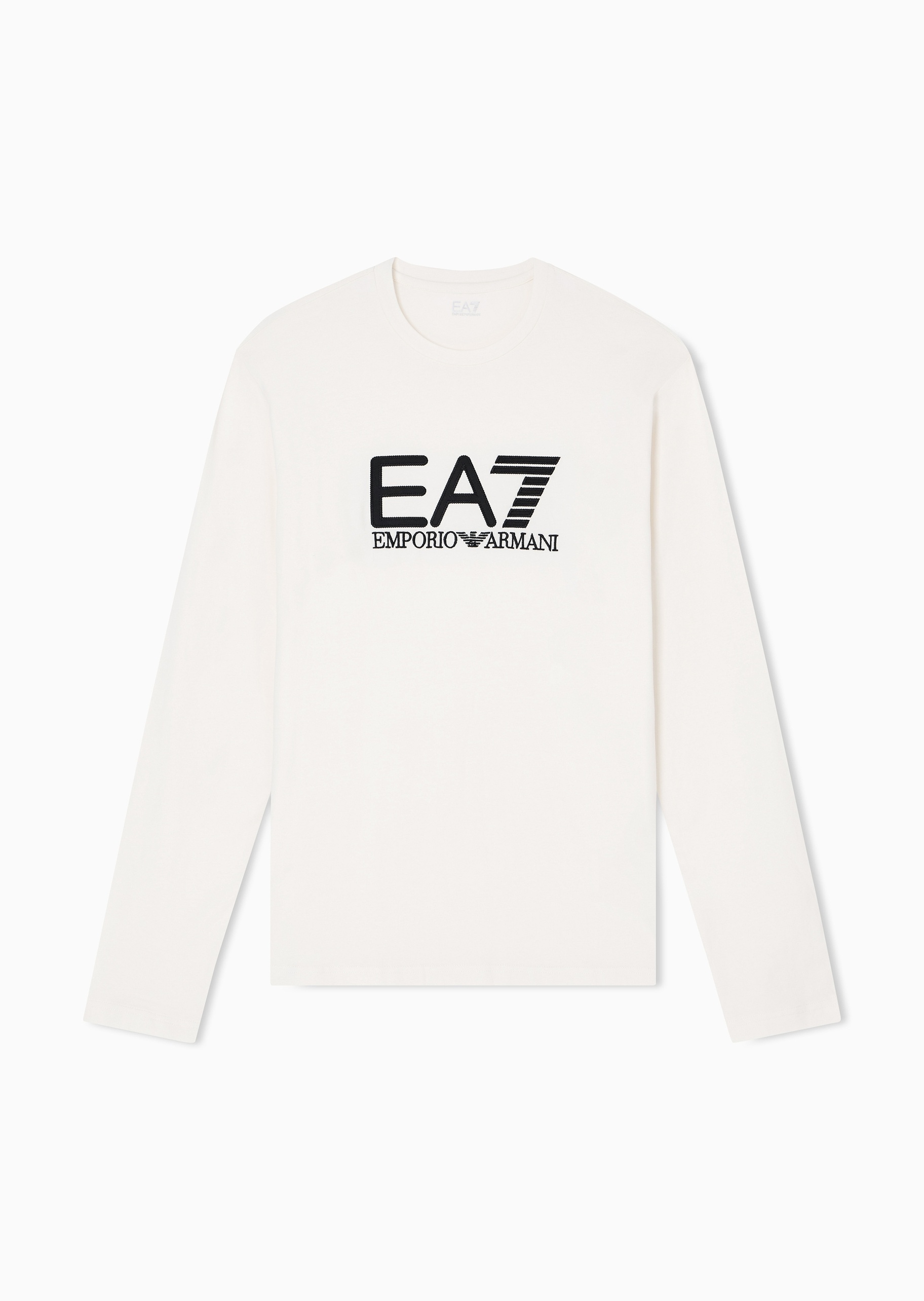 EA7 男士纯棉弹力合身长袖圆领撞色标识T恤