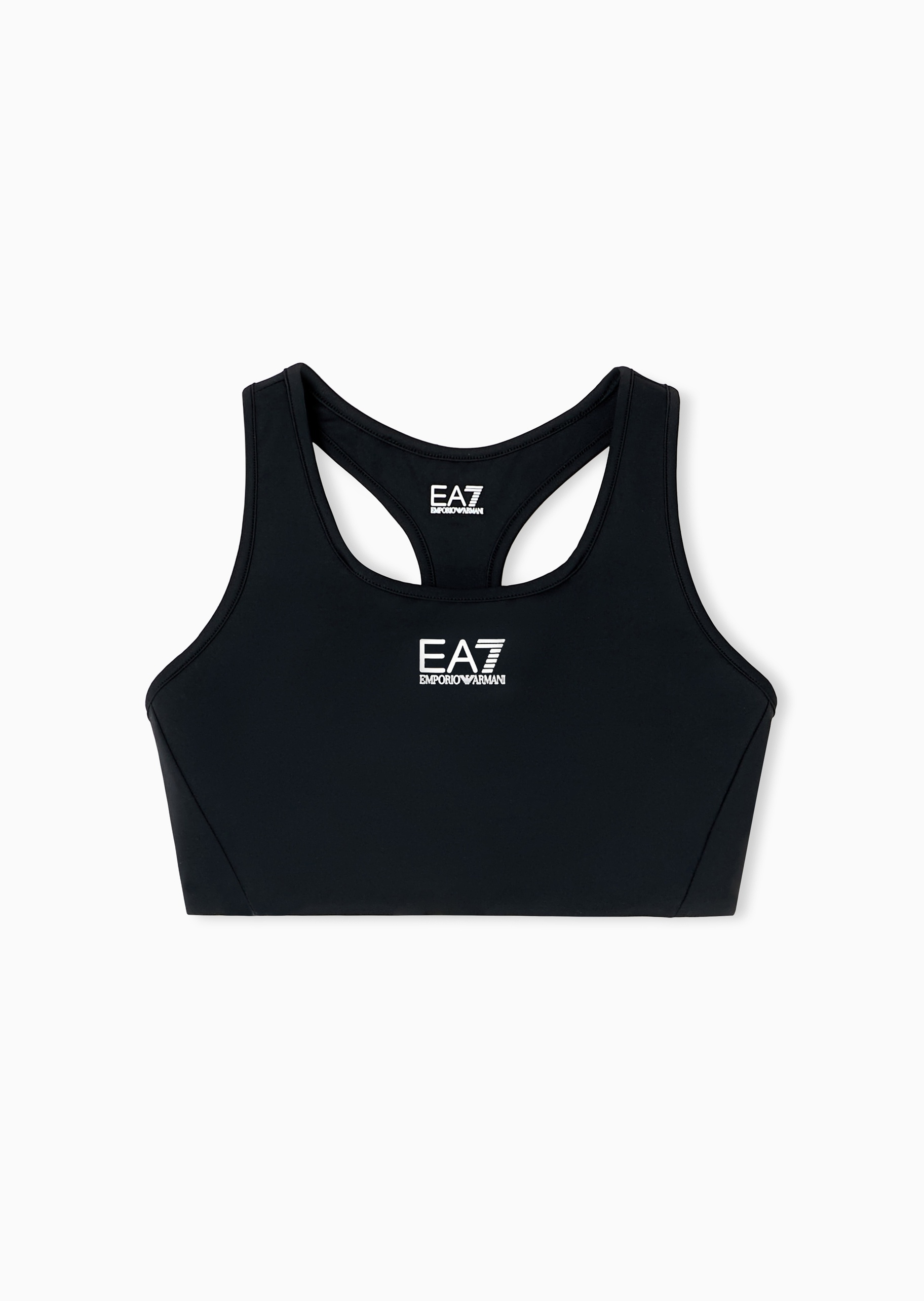 EA7 女士弹力无袖圆领撞色印花工字运动文胸
