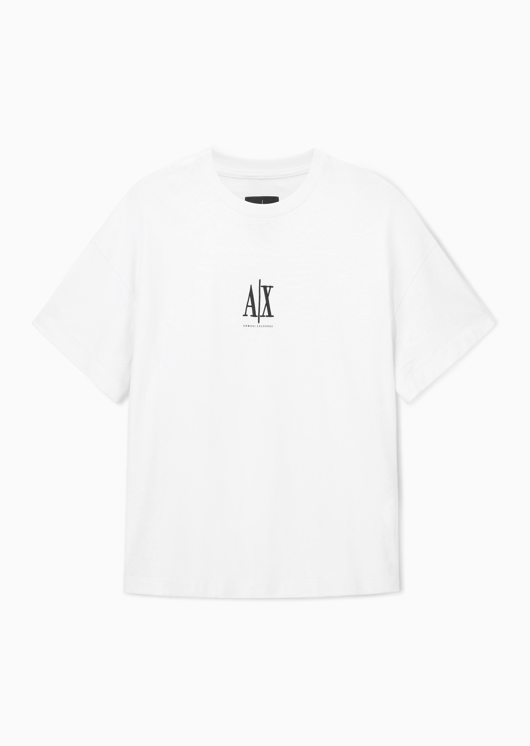 ARMANI EXCHANGE 女士纯棉宽松短袖圆领落肩标识刺绣T恤