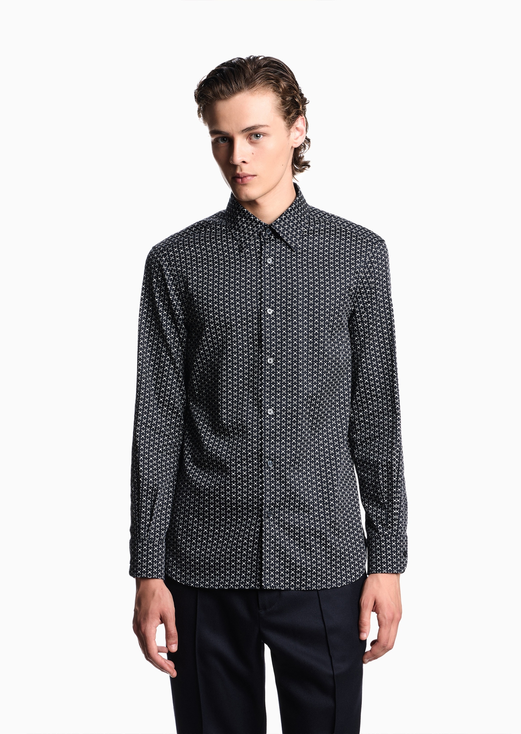 Emporio Armani 男士纯棉印花轻奢人夫感西装衬衫