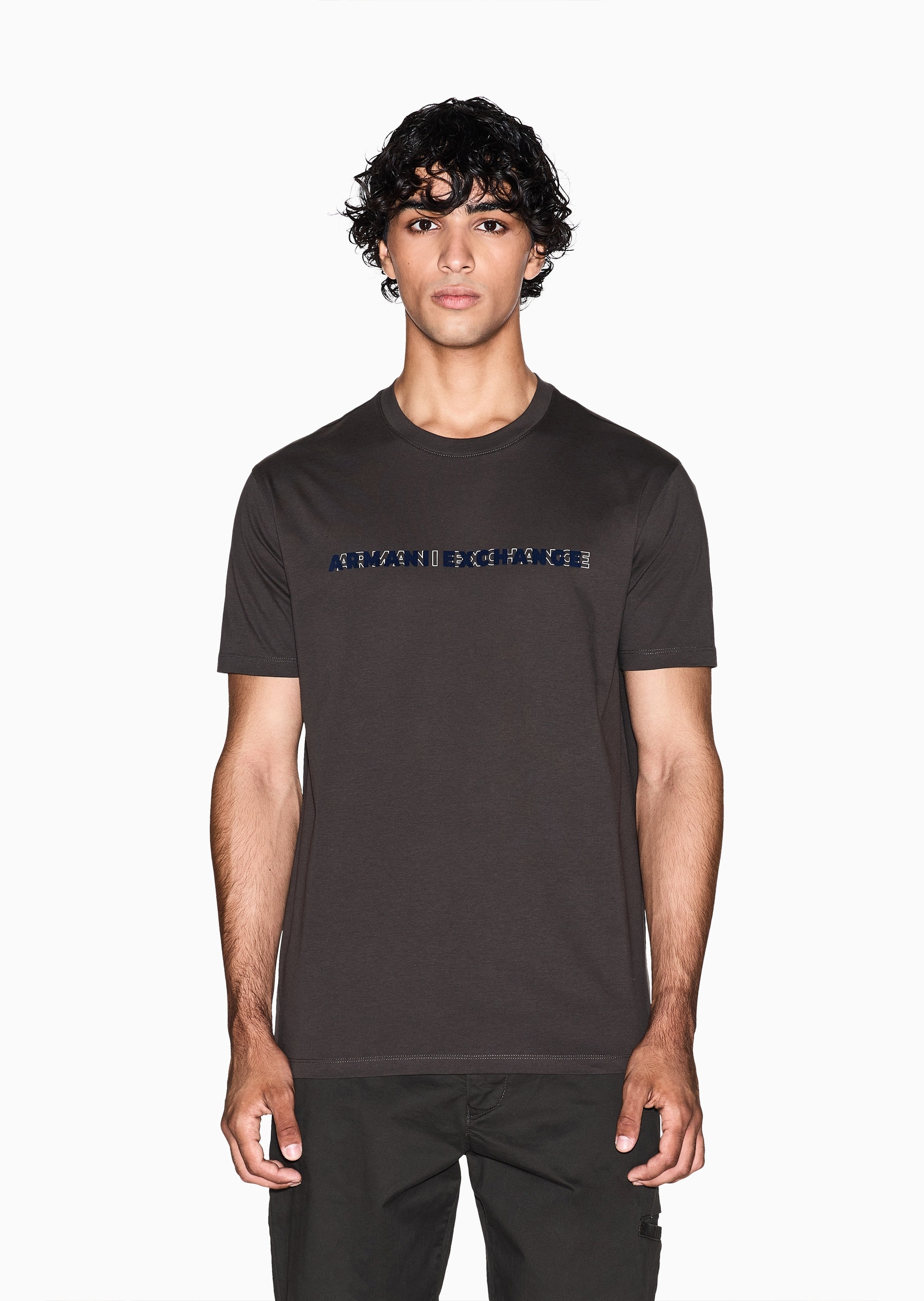 ARMANI EXCHANGE 男士纯棉合身短袖圆领正肩字母标识轻薄T恤