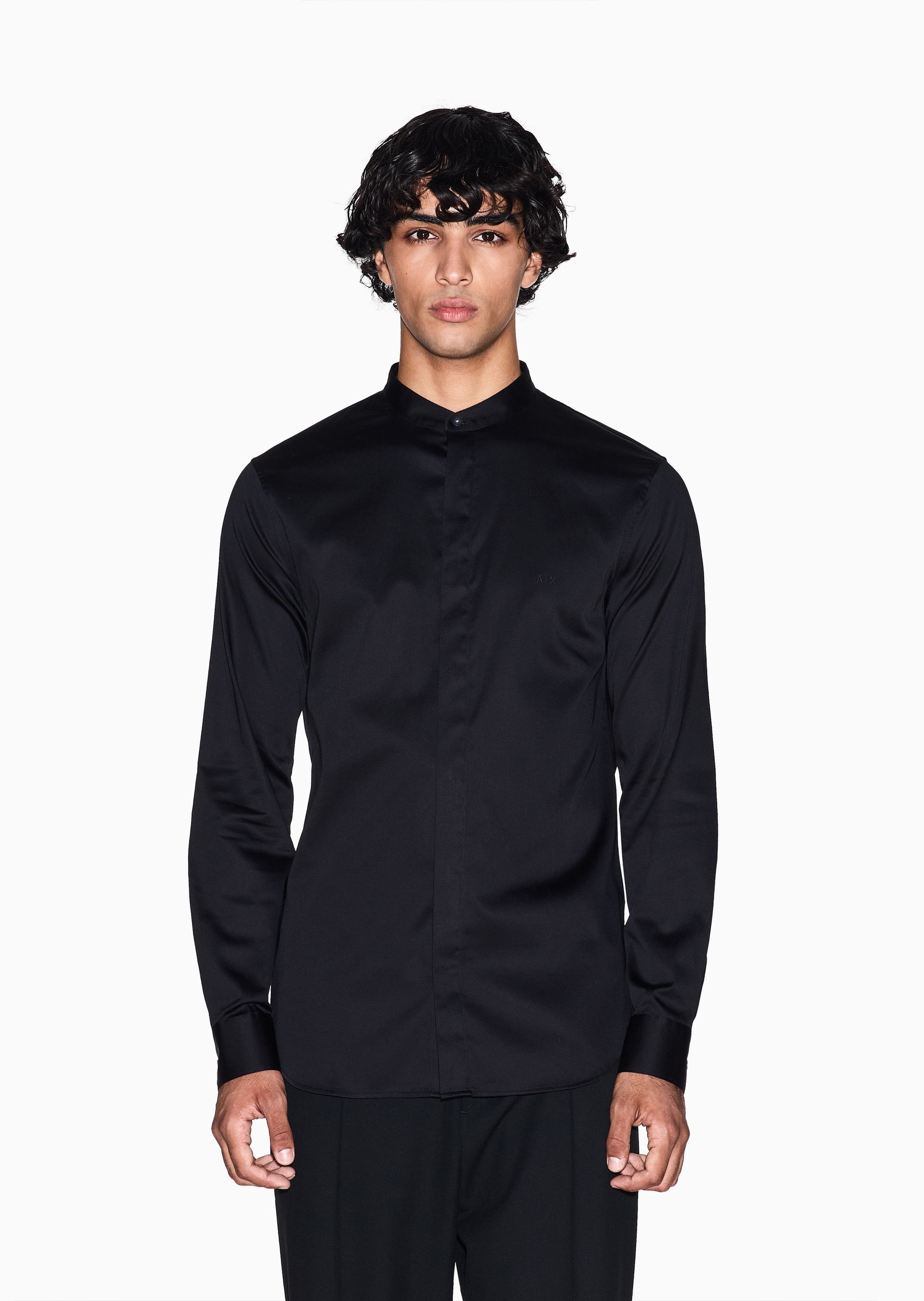 ARMANI EXCHANGE 男士纯棉微弹长袖小立领纯色衬衫