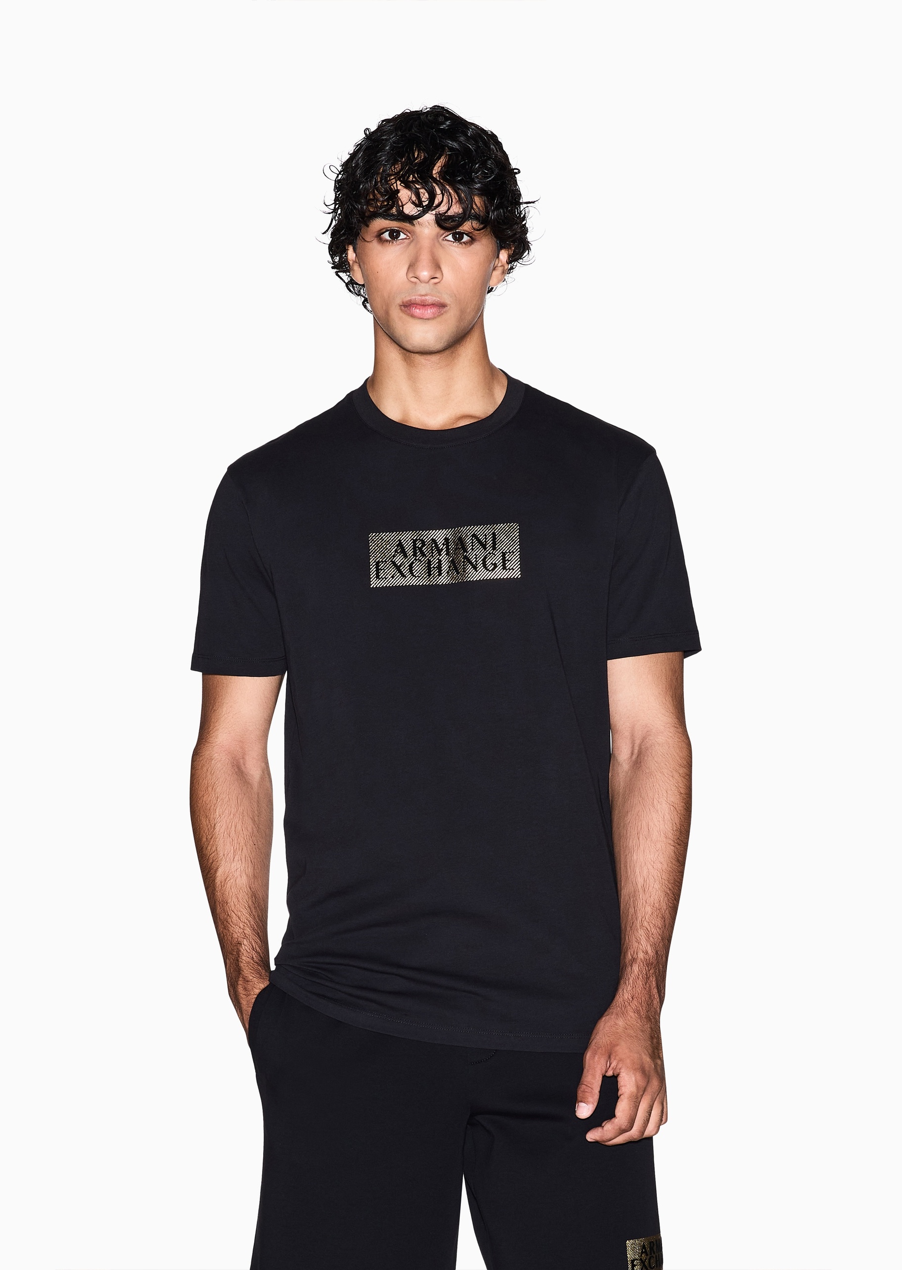 ARMANI EXCHANGE 男士全棉合身短袖圆领正肩纯色轻薄T恤