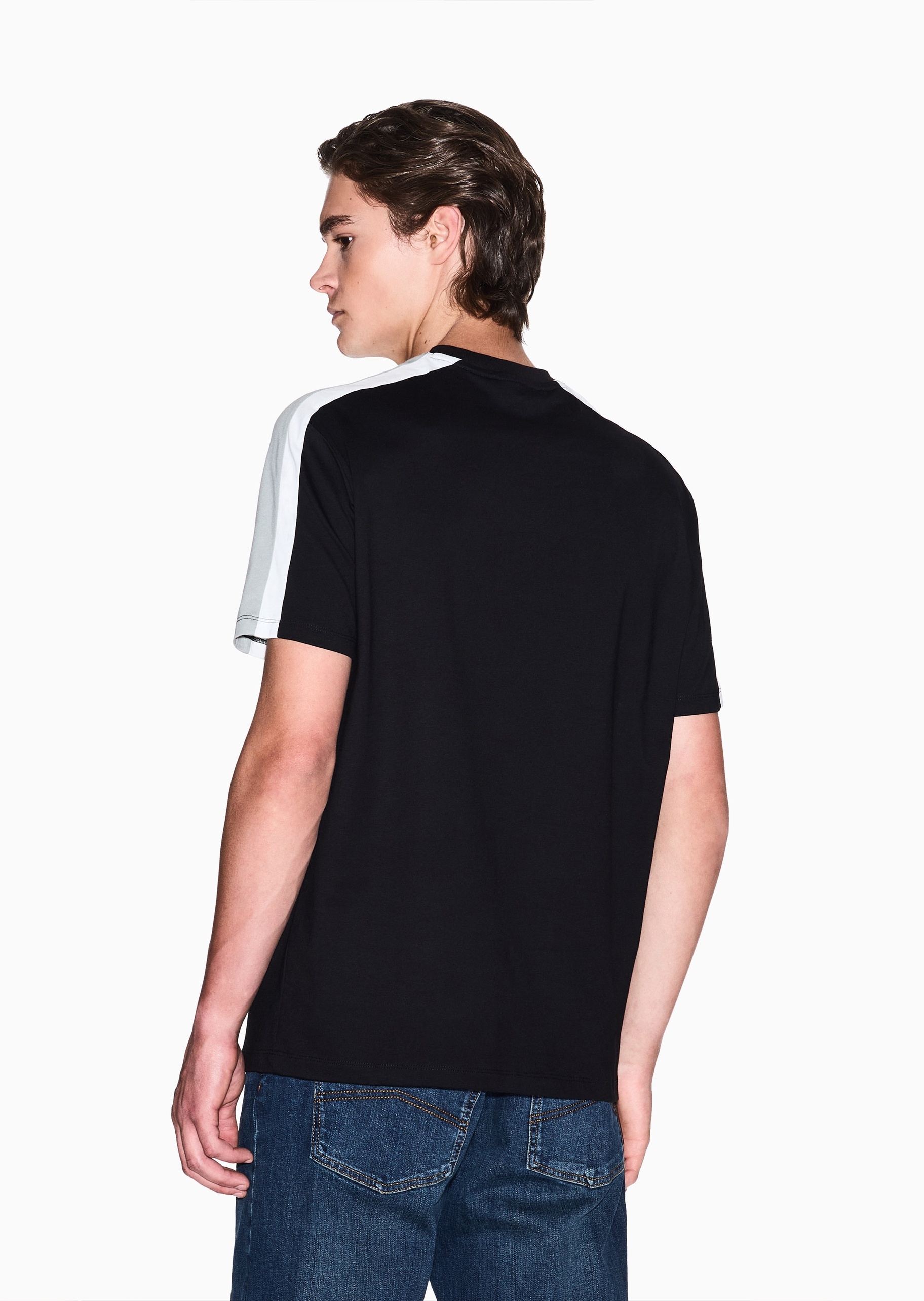 ARMANI EXCHANGE 男士纯棉合身短袖圆领撞色针织T恤