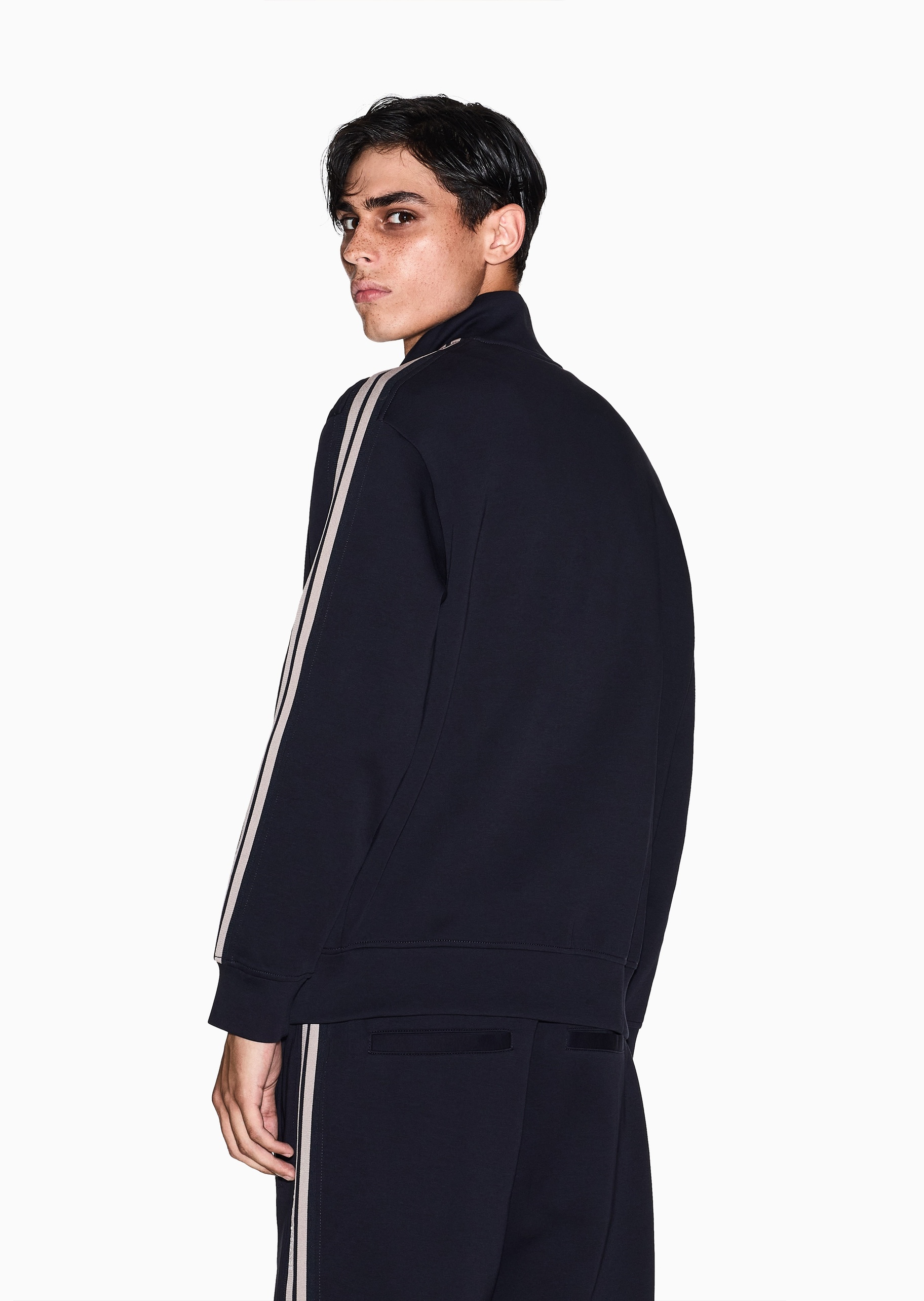 ARMANI EXCHANGE 男士棉质微弹宽松长袖立领饰带重磅卫衣外套