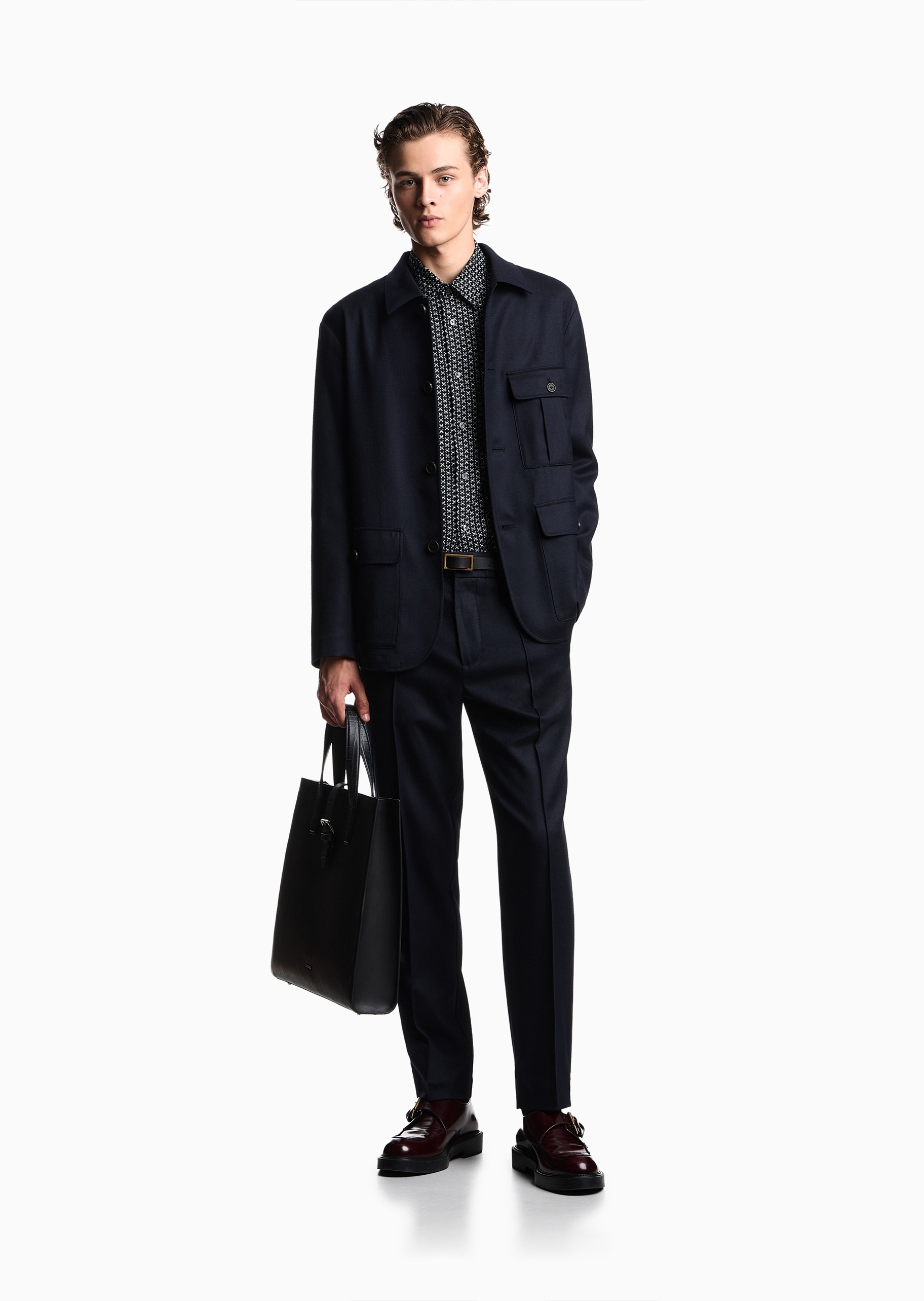 Emporio Armani 男士纯棉印花轻奢人夫感西装衬衫