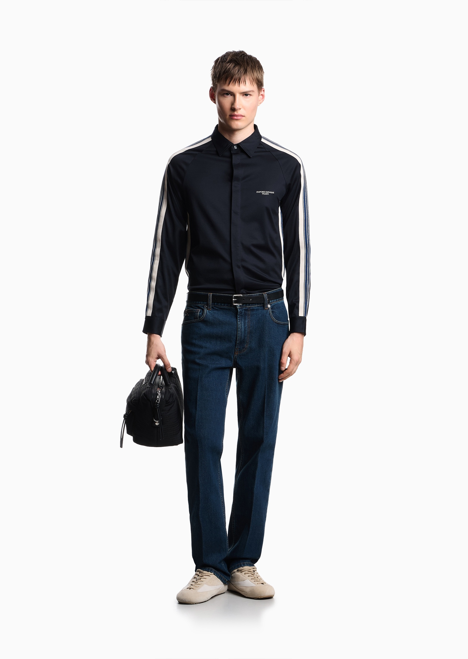 Emporio Armani 男士刺绣人夫感休闲通勤外套式衬衫