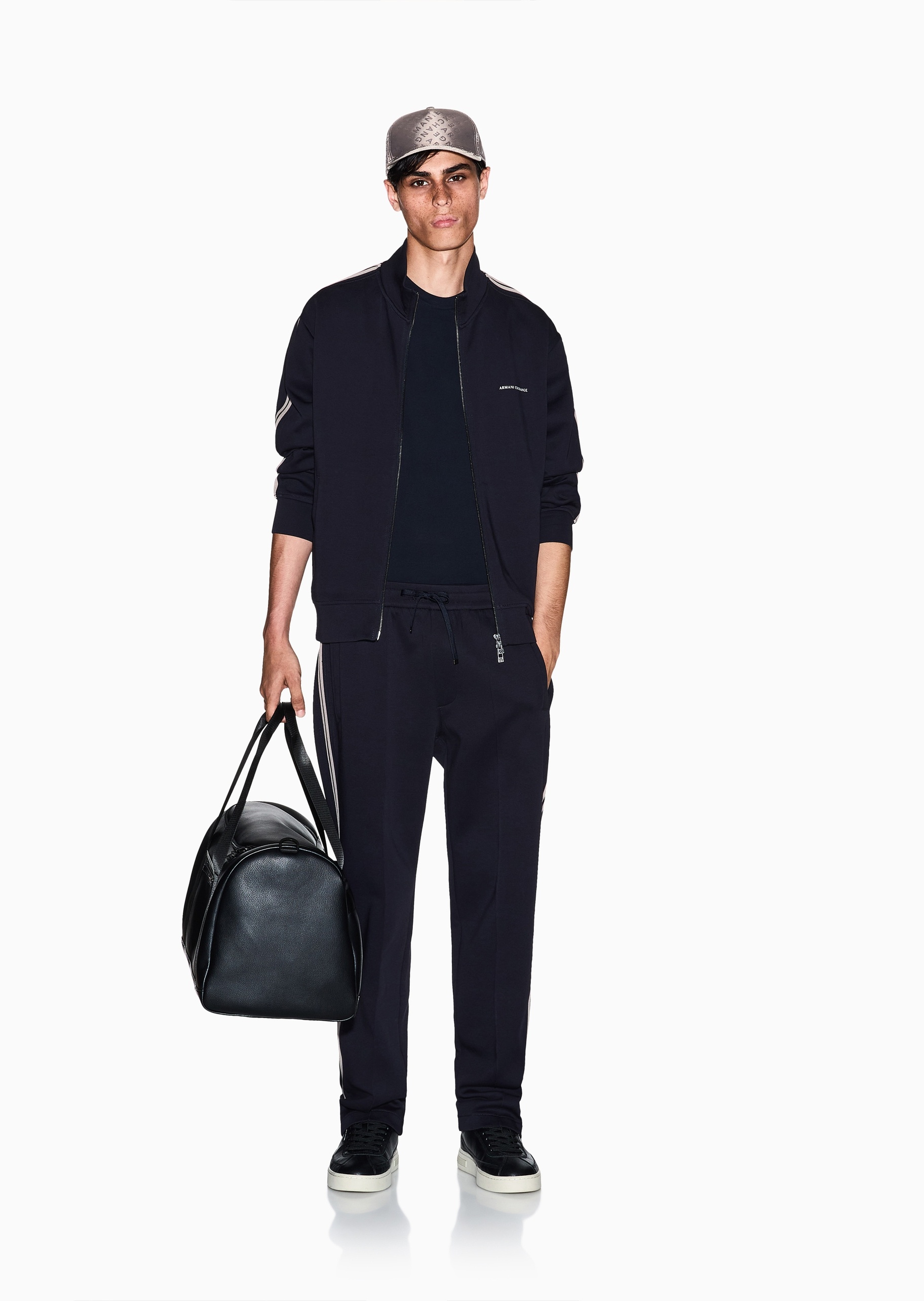 ARMANI EXCHANGE 男士棉质微弹宽松长袖立领饰带重磅卫衣外套