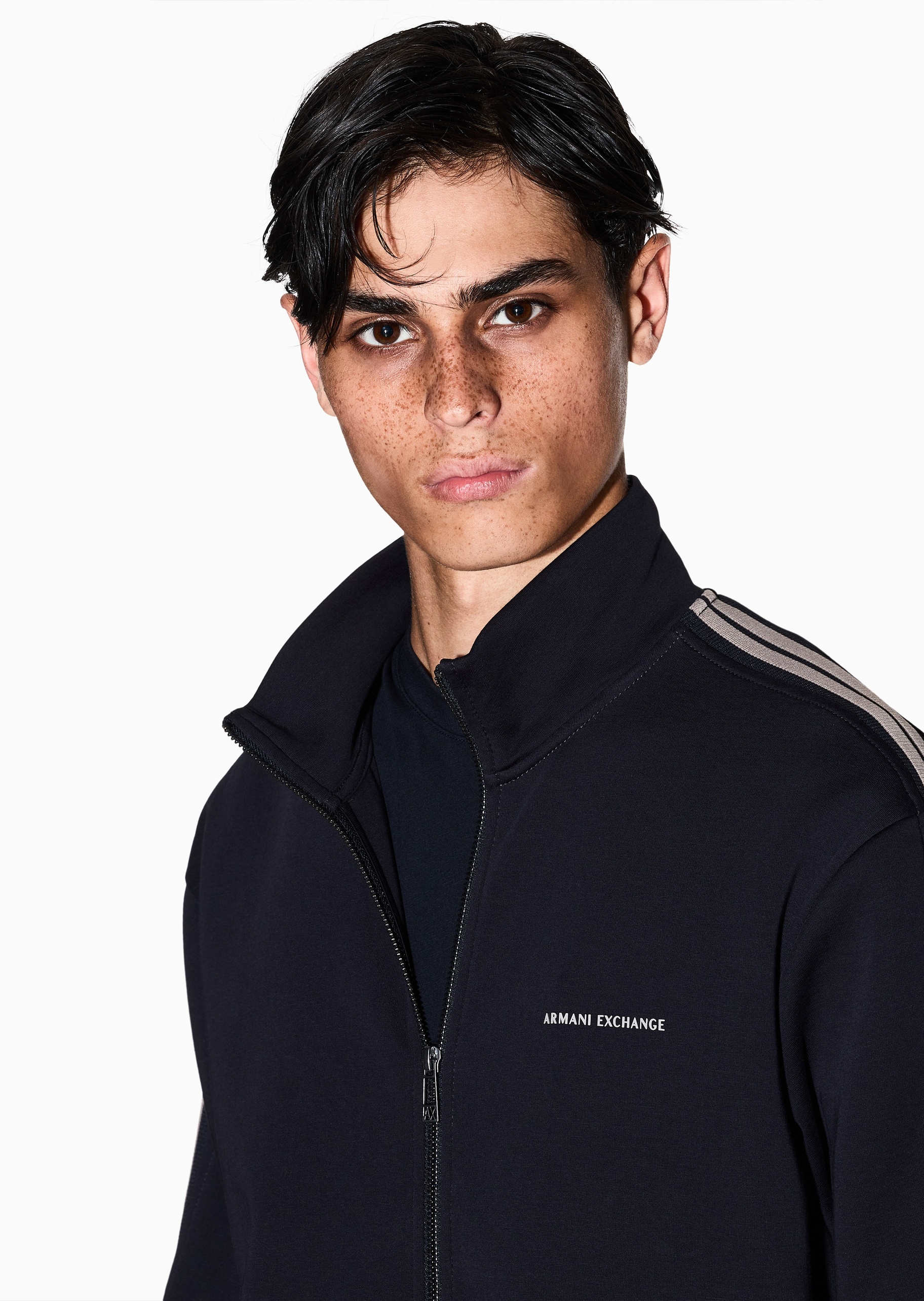 ARMANI EXCHANGE 男士棉质微弹宽松长袖立领饰带重磅卫衣外套