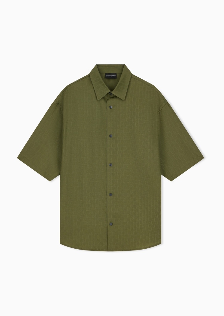 Emporio Armani 男士莱赛尔轻薄宽松短袖翻领提花衬衫