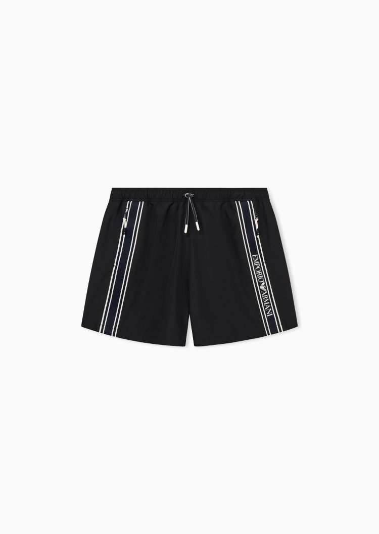 Emporio Armani 男士系带腰短款直筒徽标饰带游泳沙滩裤