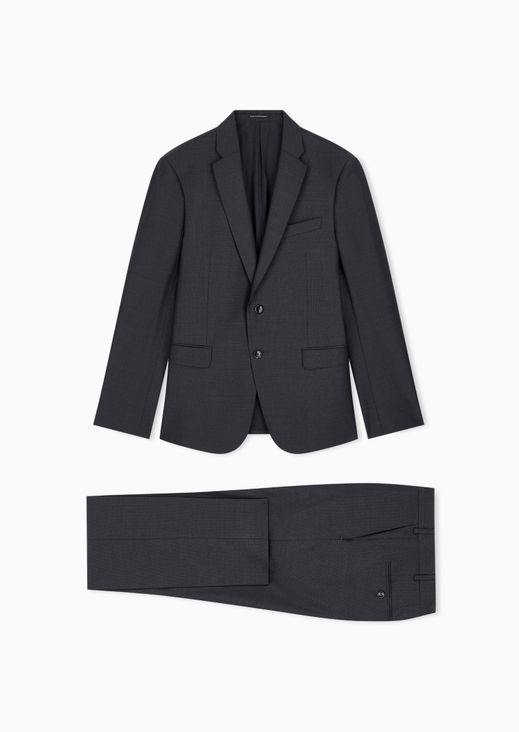 Emporio Armani 男士绵羊毛平驳领单排扣直筒长裤西装套装