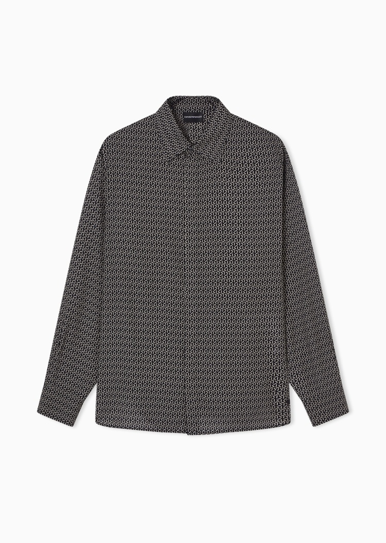 Emporio Armani 男士图案莱赛尔混纺长袖休闲衬衫