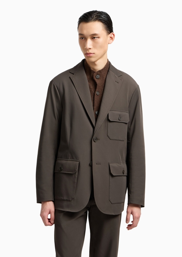 Emporio Armani 男士平驳领假两件休闲西服西装外套