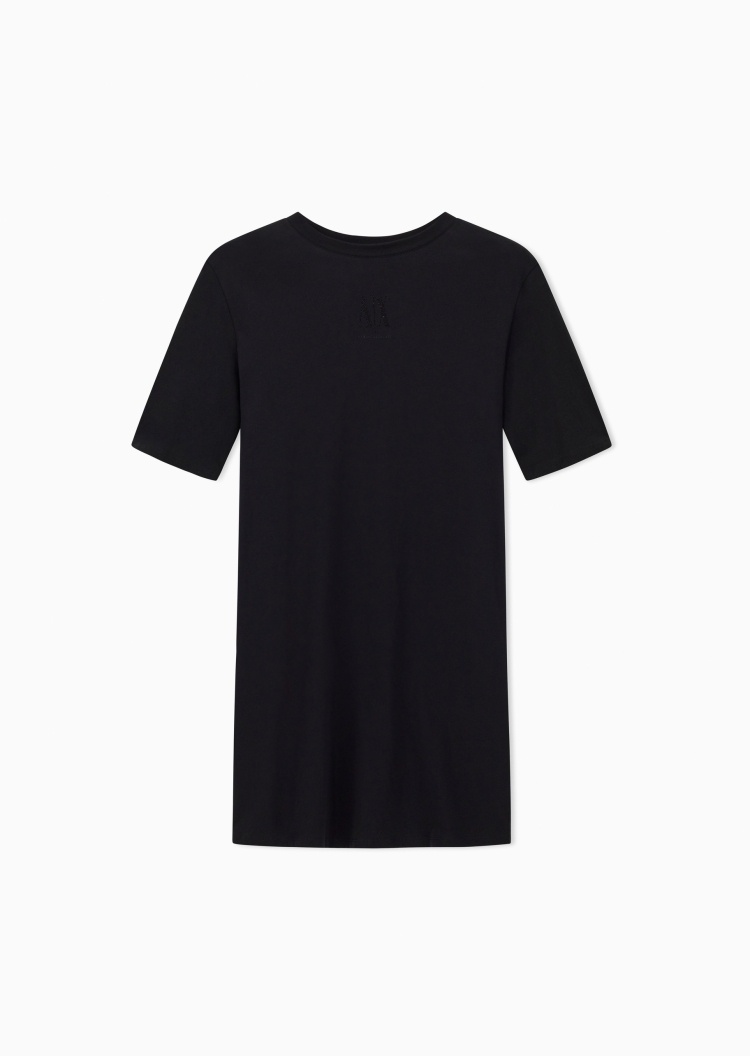 ARMANI EXCHANGE 女士全棉短袖直筒水钻徽标连衣裙