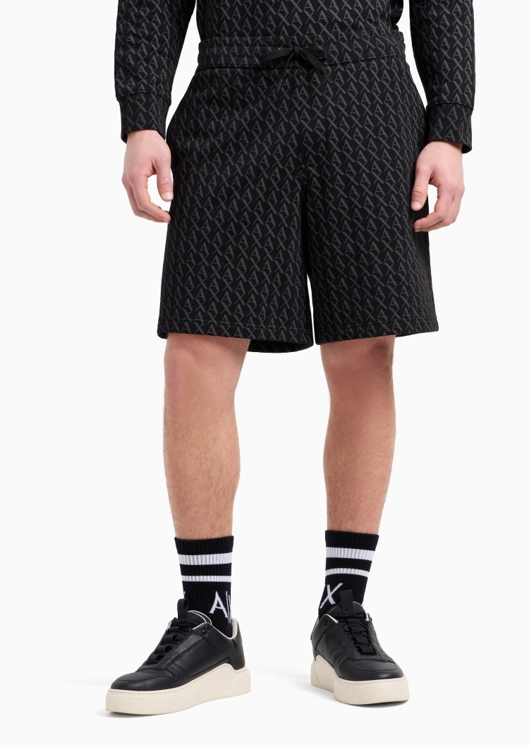 ARMANI EXCHANGE 男士全棉系带满印LOGO百慕大短裤