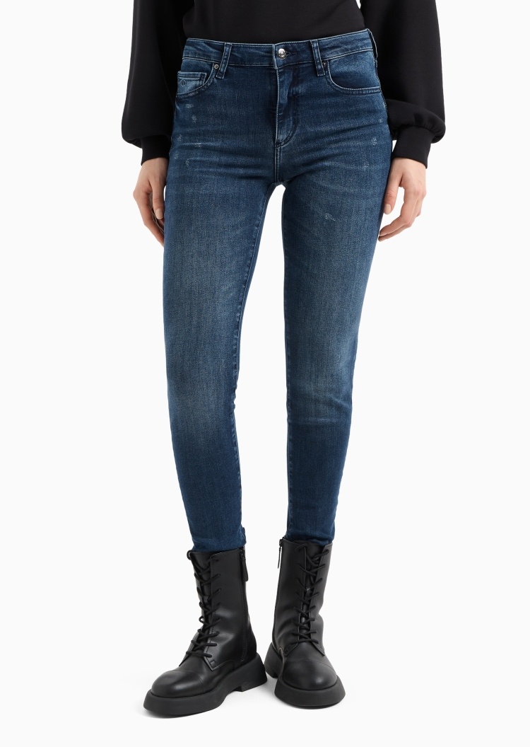 ARMANI EXCHANGE 女士棉质微弹紧身中腰长款铅笔窄脚牛仔裤