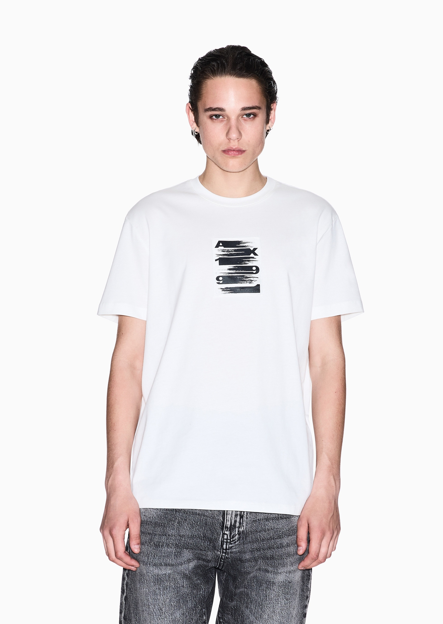 ARMANI EXCHANGE 男士全棉合身短袖圆领正肩创意标识T恤