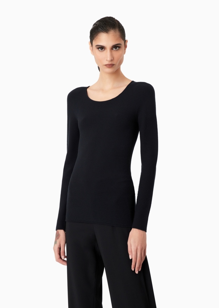Giorgio Armani 女士人造棉修身长袖圆领纯色打底针织衫