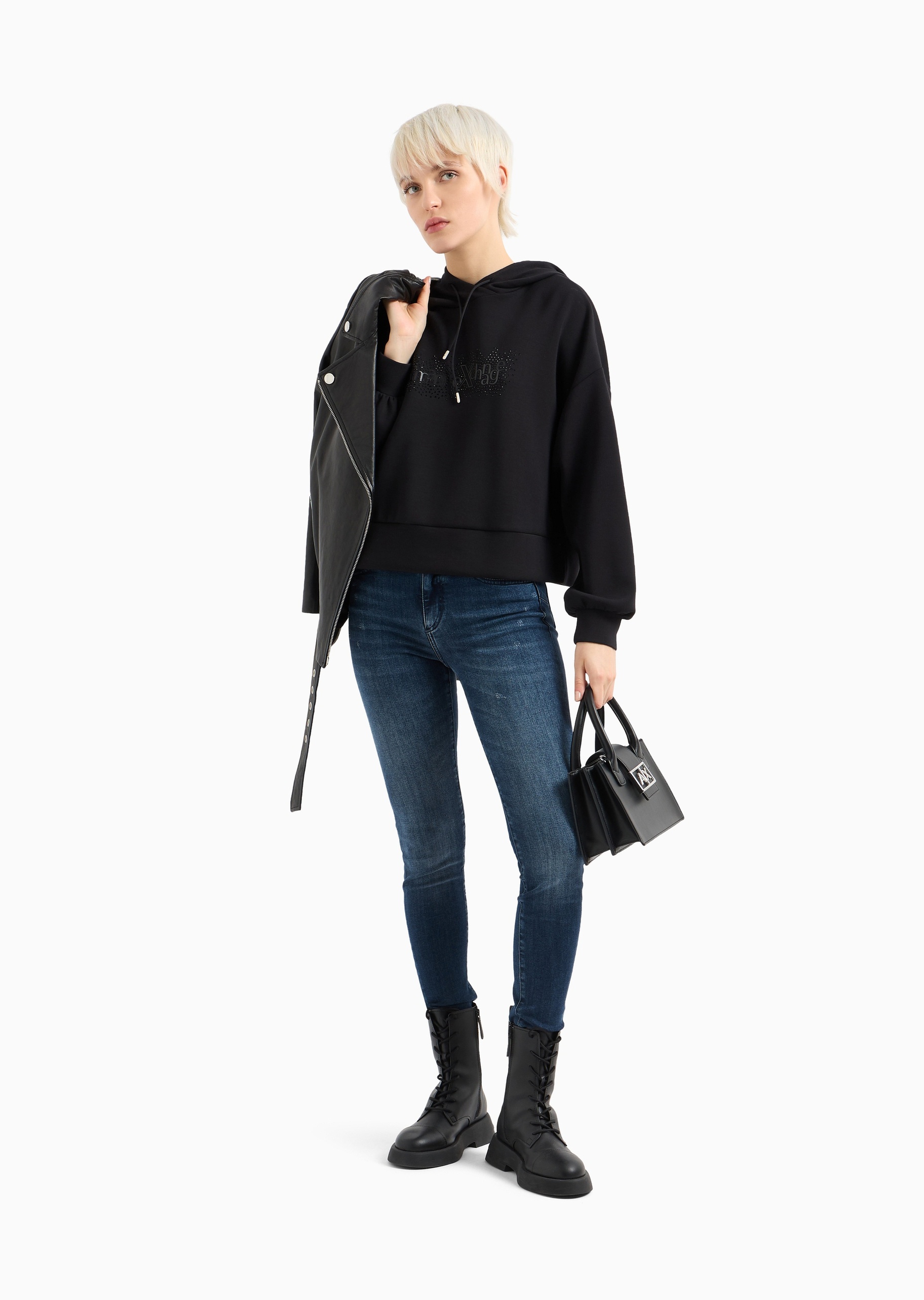 ARMANI EXCHANGE 女士棉质微弹紧身中腰长款铅笔窄脚牛仔裤