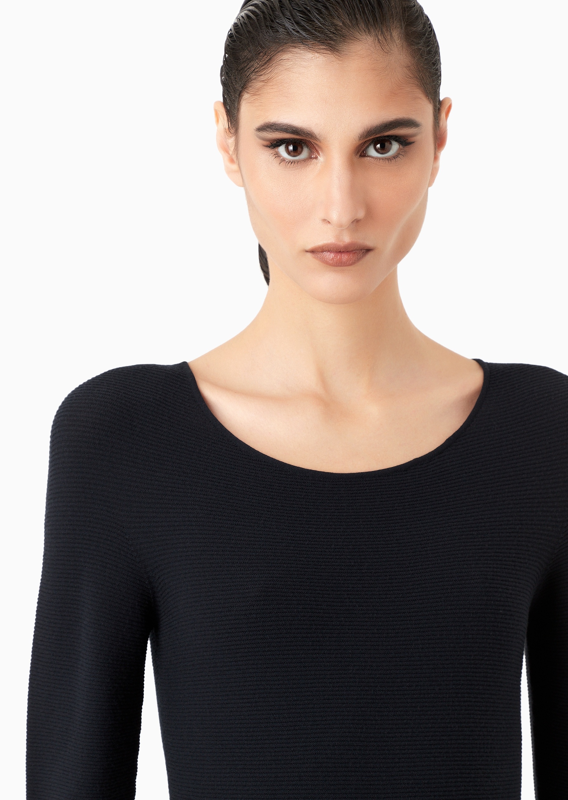 Giorgio Armani 女士人造棉修身长袖圆领纯色打底针织衫