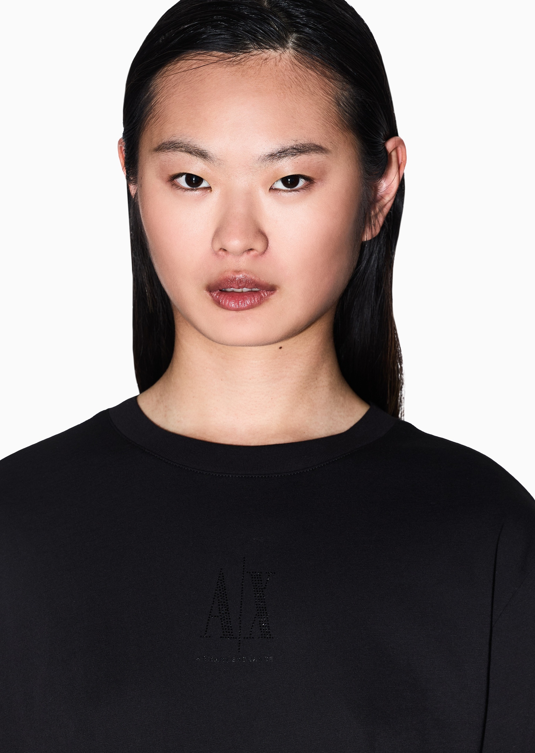 ARMANI EXCHANGE 女士全棉短袖直筒水钻徽标连衣裙