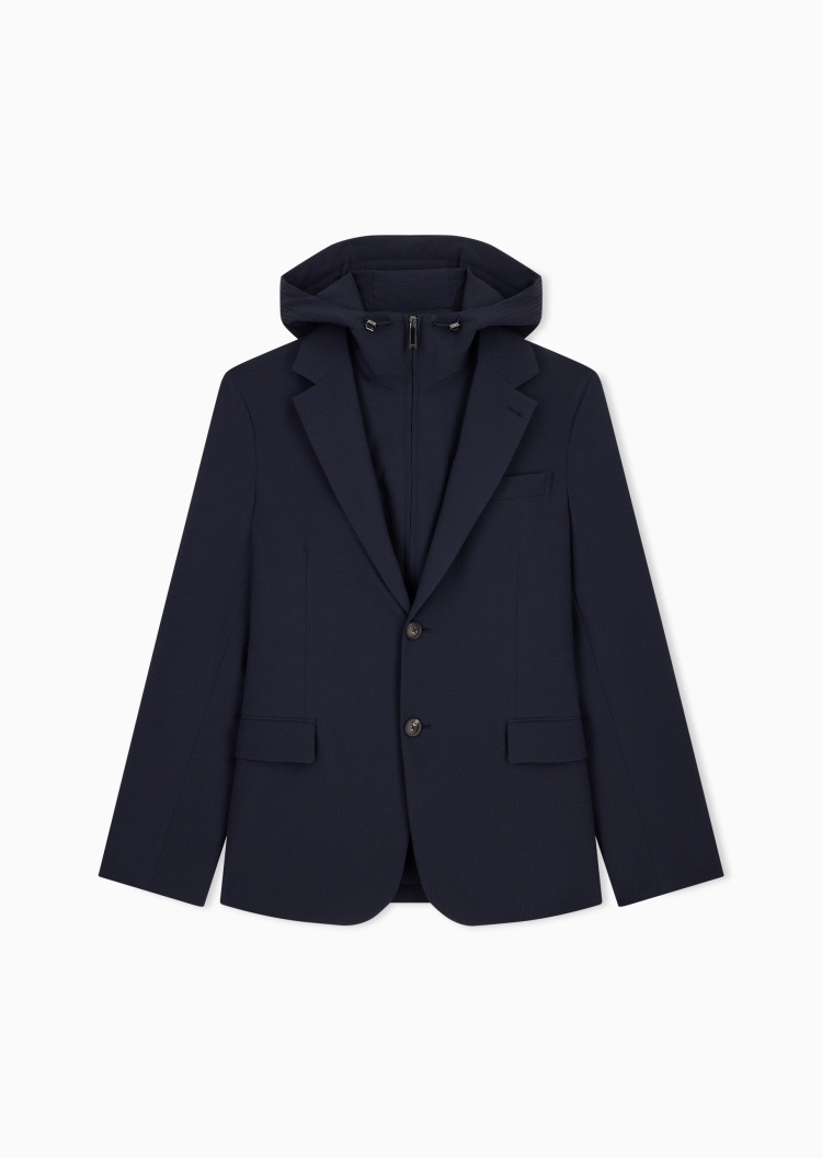 Emporio Armani 男士假两件泡泡纱夹棉休闲西服西装外套