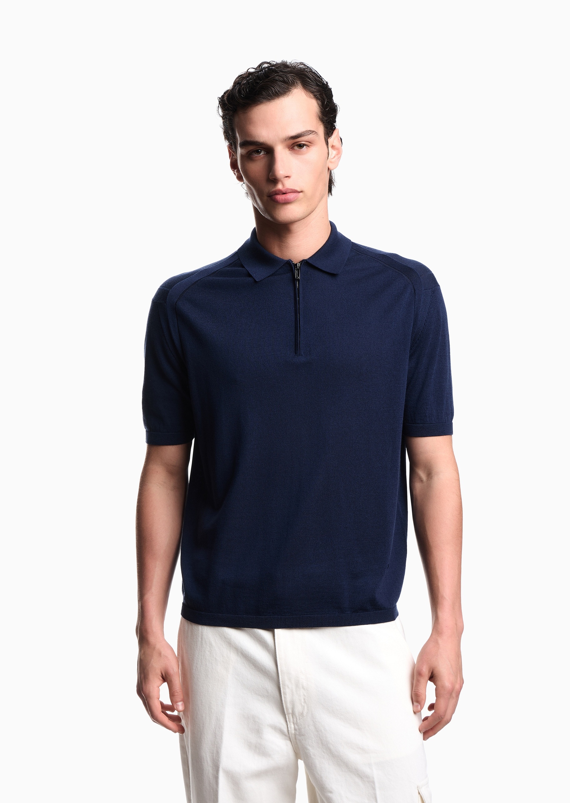 Emporio Armani 男士Polo领翻领商务半拉链针织毛衣