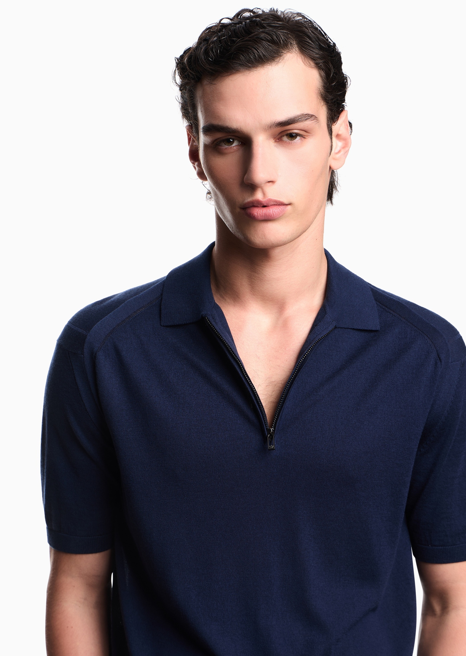 Emporio Armani 男士Polo领翻领商务半拉链针织毛衣