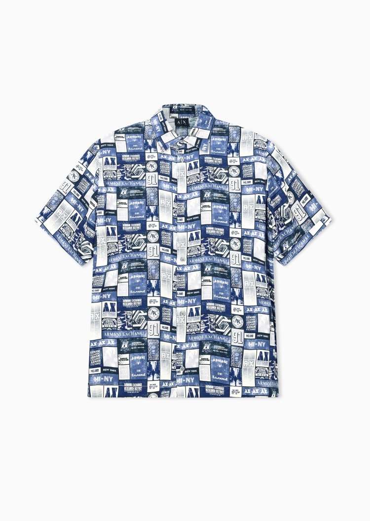 ARMANI EXCHANGE 男士短袖翻领满印休闲外套式衬衫