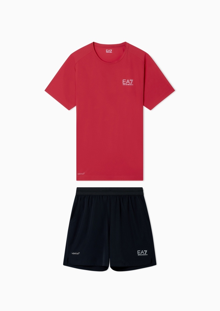 EA7 男士合身圆领短袖T恤短裤跑步运动套装
