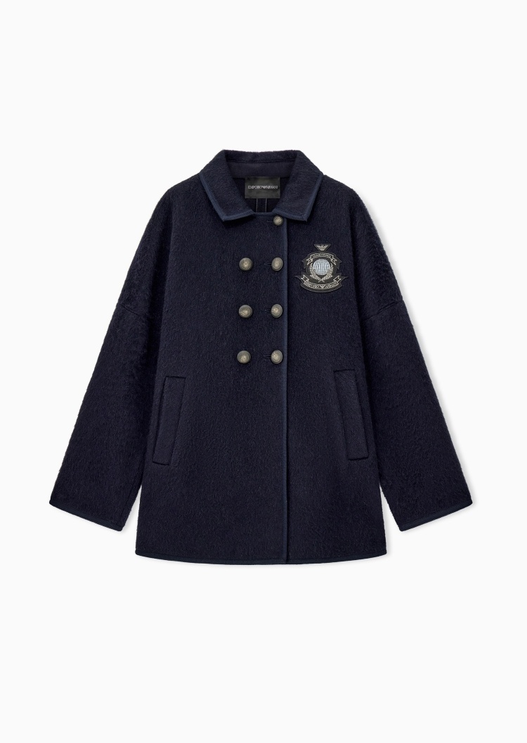Emporio Armani 女士长袖翻领落肩双排扣刺绣贴片短大衣