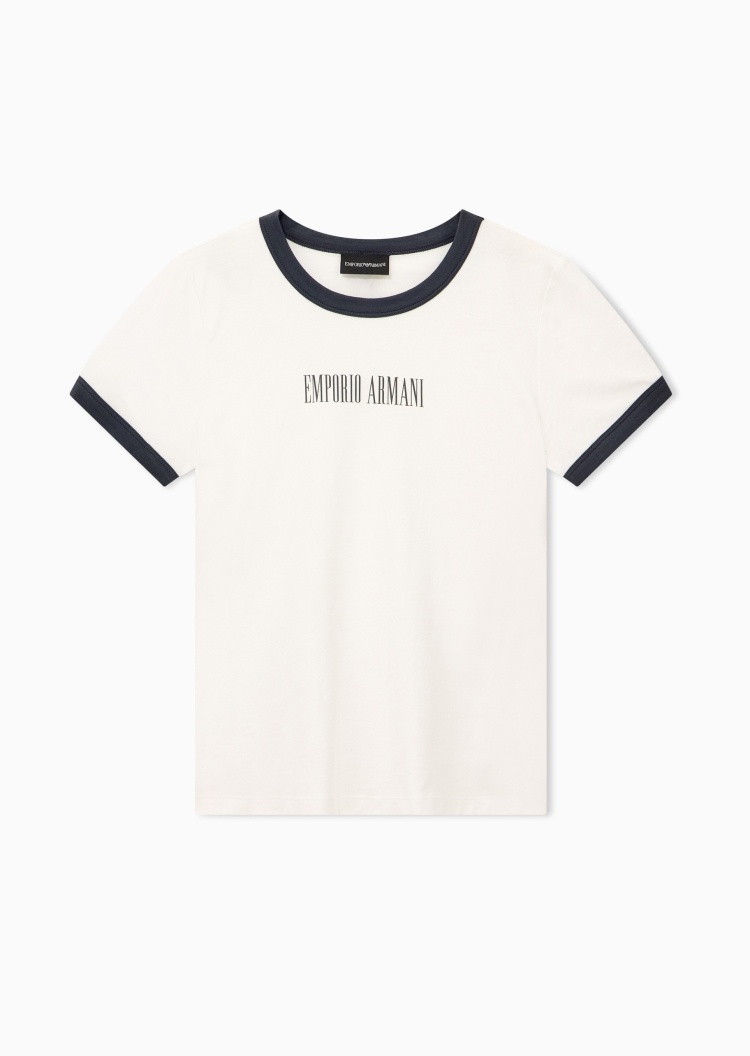 Emporio Armani 女士弹力修身短袖圆领撞色印花T恤