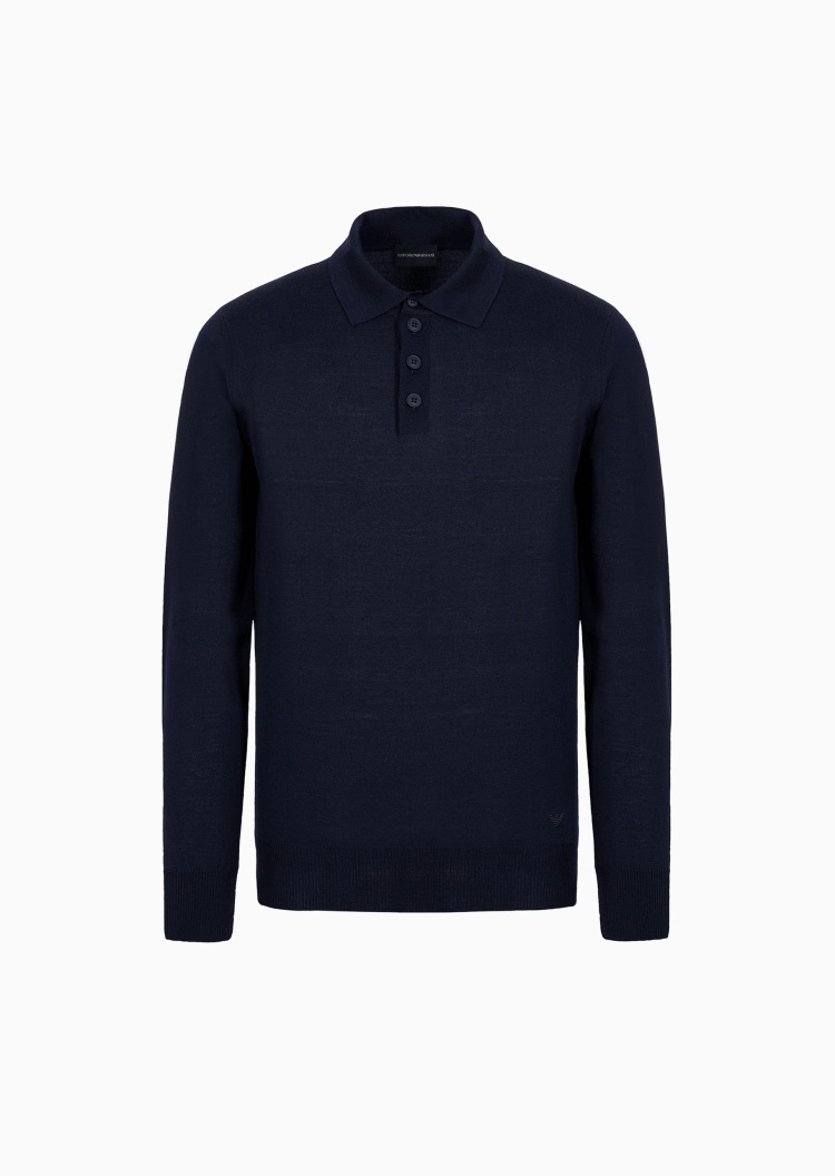 Emporio Armani 男士绵羊毛Polo领老钱风套头针织毛衣