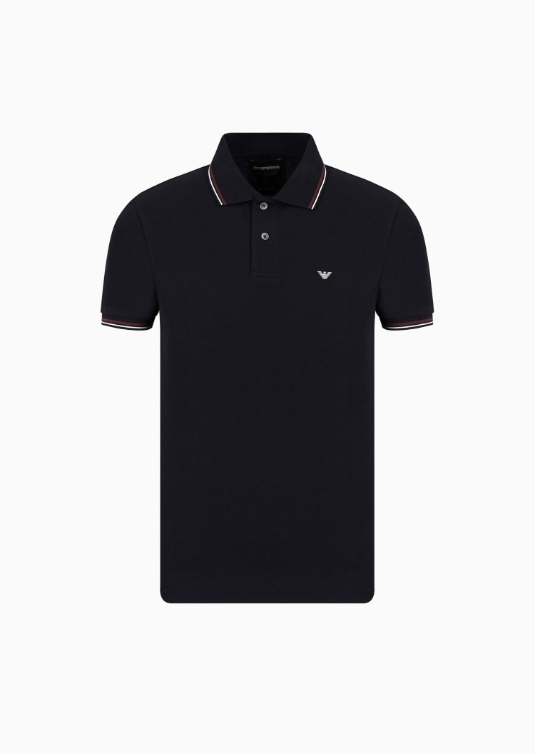 Emporio Armani 男士纯棉微弹修身短袖翻领多色Polo衫