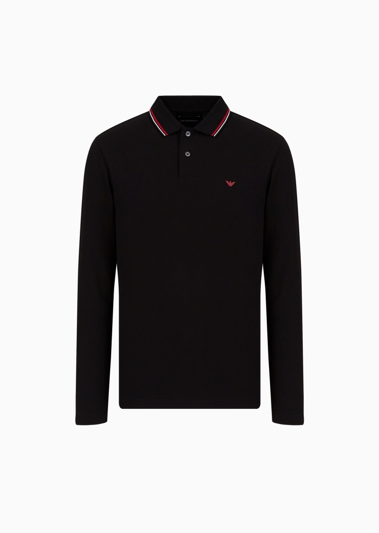 Emporio Armani 男士纯棉微弹修身长袖翻领多色Polo衫