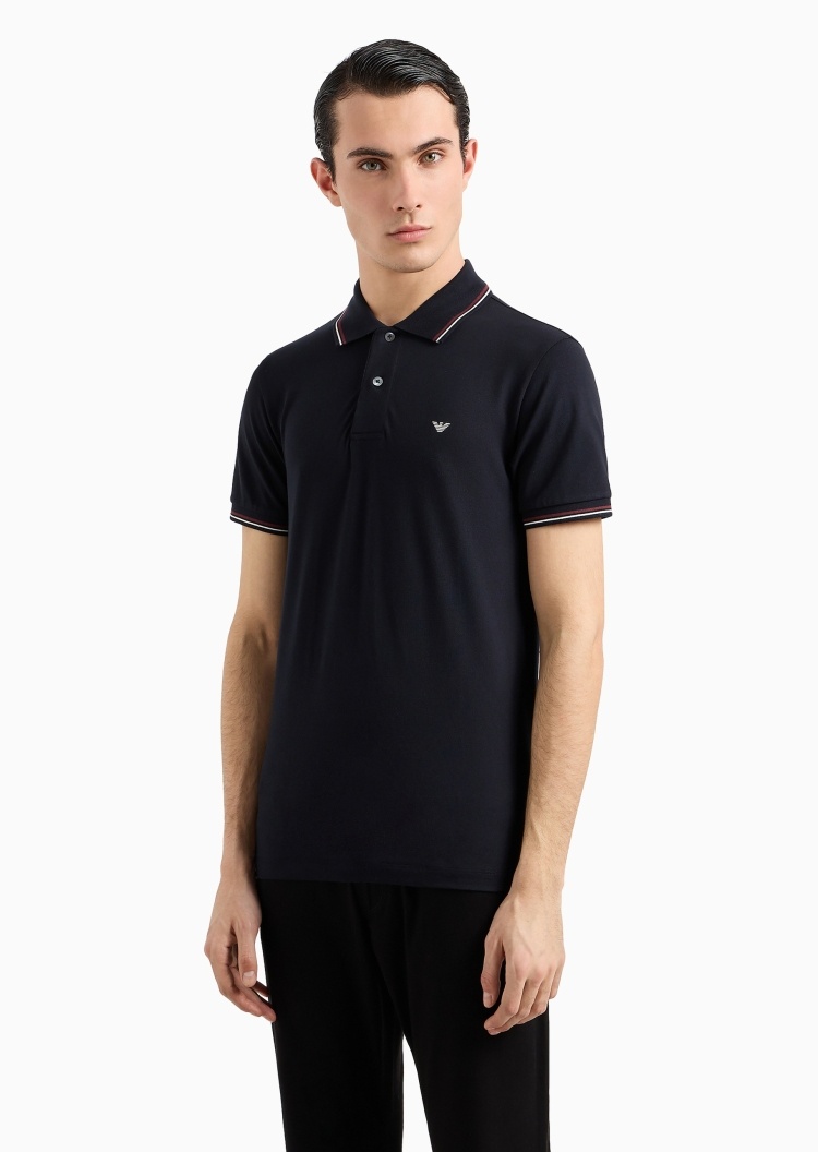 Emporio Armani 男士纯棉微弹修身短袖翻领多色Polo衫