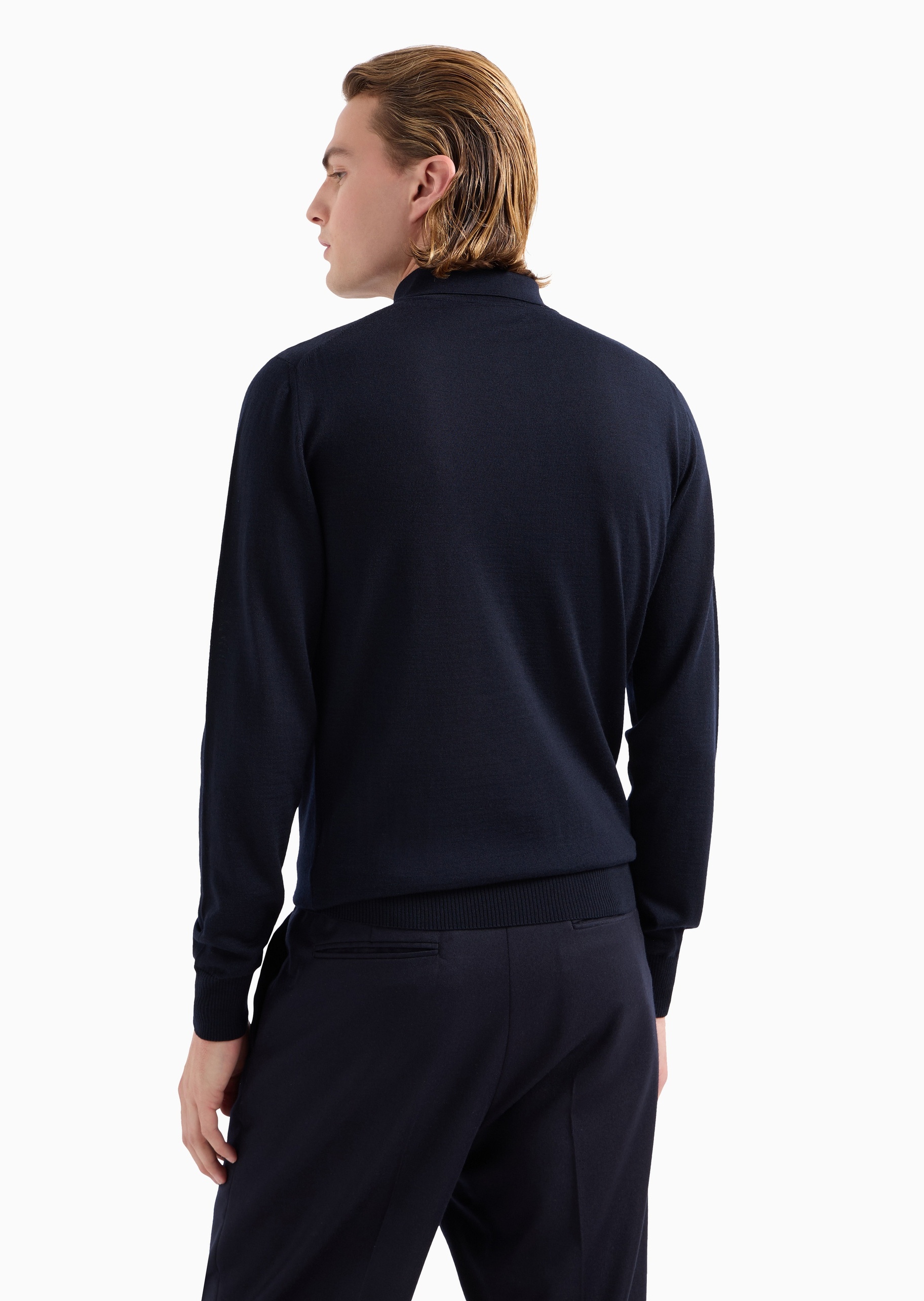 Emporio Armani 男士绵羊毛Polo领老钱风套头针织毛衣