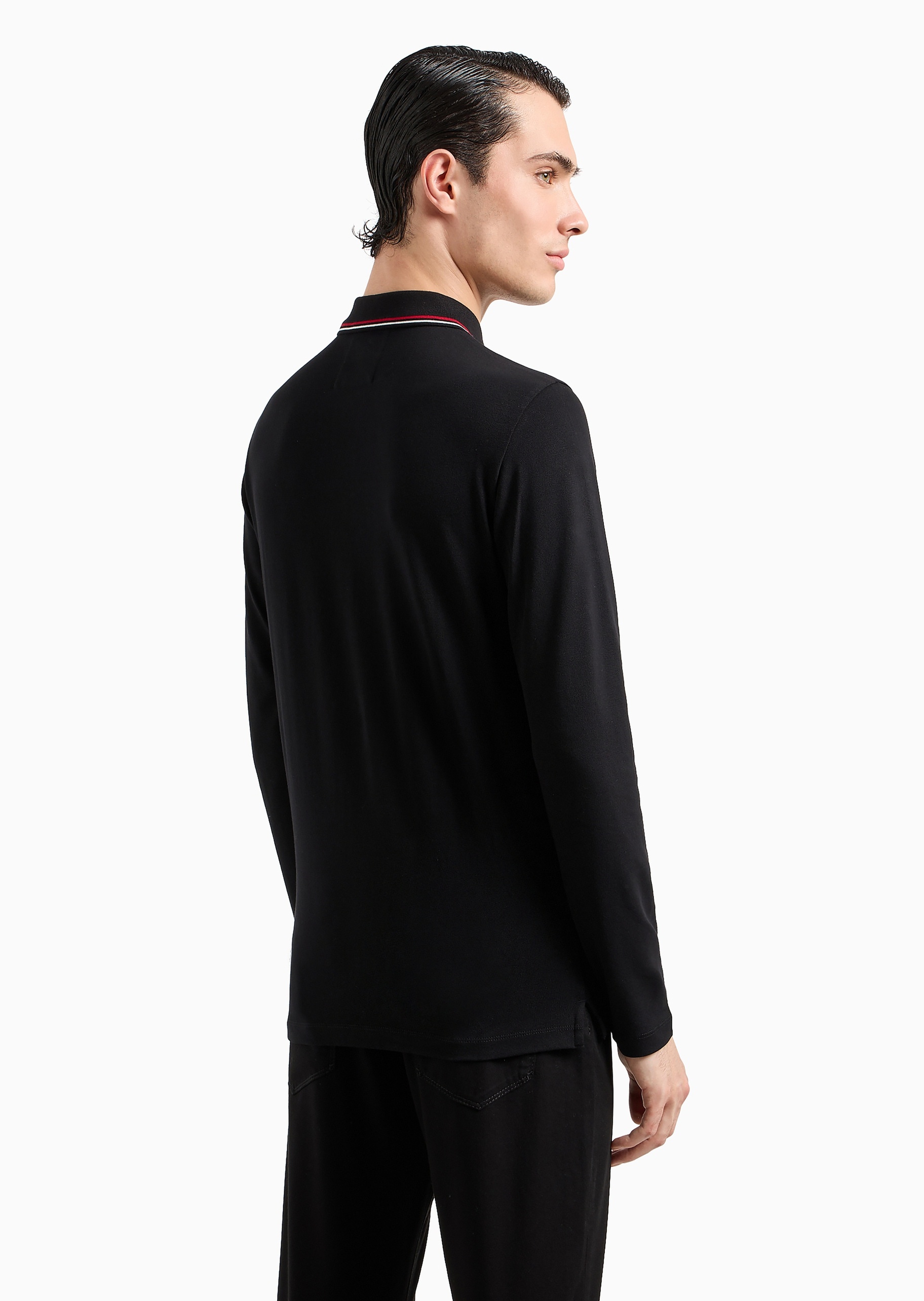 Emporio Armani 男士纯棉微弹修身长袖翻领多色Polo衫