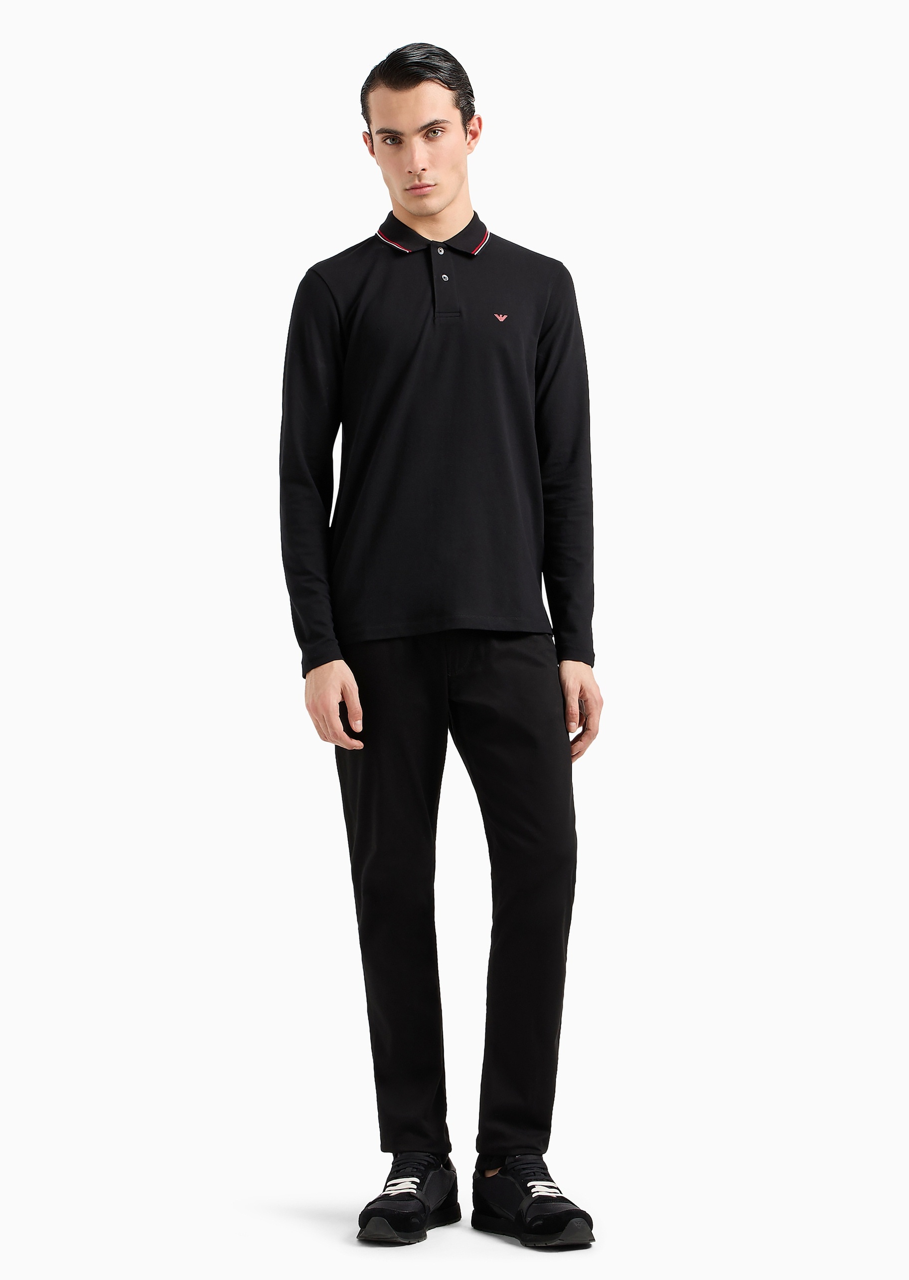 Emporio Armani 男士纯棉微弹修身长袖翻领多色Polo衫